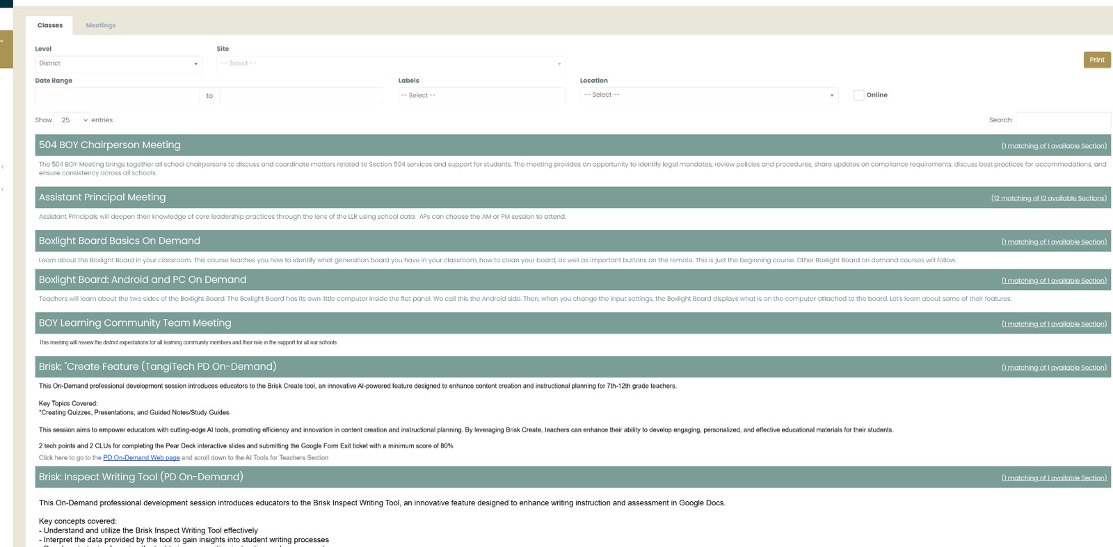RegisterMe professional development class discovery